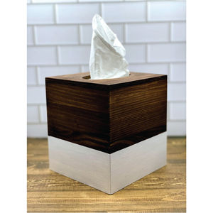 Boîte à mouchoirs carrée en bois rustique personnalisée en gros, couvercle vintage bicolore, distributeur de mouchoirs en bois pour salle de bain d'hôtel - Product Image 1