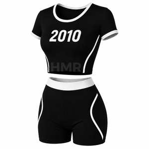 Ensembles décontractés HMR Sorority Sisterhood en polyester et élasthanne, ensembles de sport, t-shirts courts, tenue de fitness, short de yoga - Product Image 5