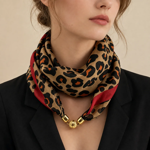63x63cm Leopard Print Silk Square <b>Scarf</b> for Women with Magnetic Clasp Lightweight Chiffon Fashion Accessory - Product Image 1