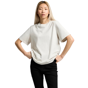 Camiseta de algodón de manga corta con cuello redondo para mujer, diseño liso y holgado, informal, venta al por mayor, OEM, camiseta básica de jersey - Product Image 6