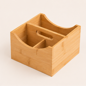 Eco-Friendly Cutlery Holder With 3 Compartments Natural Wooden Utensil <b>Caddy</b> & Silverware Organizer For <b>Kitchen</b> Countertop - Product Image 3