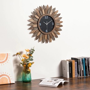 Elegant Wood Sunburst <b>Wall</b> <b>Clock</b> Analog Quartz Rustic Design for Kitchen <b>Decoration</b> At Best Price - Product Image 3