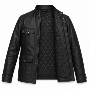 Chaqueta de Cuero Vintage para Hombre, Estilo Aviador, con Cuello Alto, Cierre de Cremallera, Impermeable, Informal, para Invierno, Personalizable en la Parte Delantera - Product Image 3