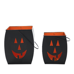 Black Halloween Trick or Treat <b>Tealight</b> Candle Holders Spooky Votive <b>Lanterns</b> Set of 2 Metal Halloween Votive Holders - Product Image 1