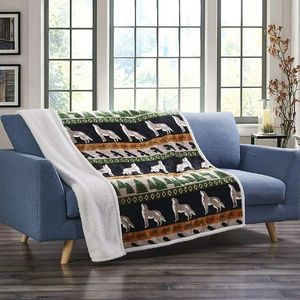 Coperta in Flanella Super Morbida con Motivi di Lupo e Falco, con Retro in Sherpa (127 x 152 cm) - per l'Inverno - Product Image 1