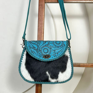 March Expo 2026 Hand <b>Tooled</b> Cowhide <b>Leather</b> Crossbody Sling Bag With Floral Pattern Boho Vintage Handbag Perfect for Women's - Product Image 4