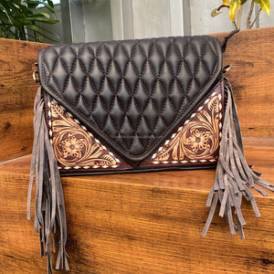 Nouveau sac à bandoulière en cuir véritable de vache véritable usiné à la main de mode occidentale sac à bandoulière en cuir matelassé marron pour femmes - Product Image 2