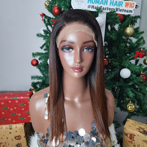 Perruques frontales HD en dentelle complète, cheveux vietnamiens bruts brun ombré, perruque bob droite sans colle à double trame, perruque frontale en dentelle de cheveux humains - Product Image 1