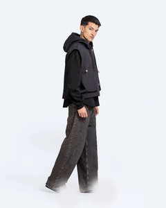 Men’s Layered <b>Utility</b> Hoodie <b>Vest</b> Sweatshirt Streetwear Multi Pocket Sleeveless Hoodie for Men Urban Tactical Hoodie - Product Image 4