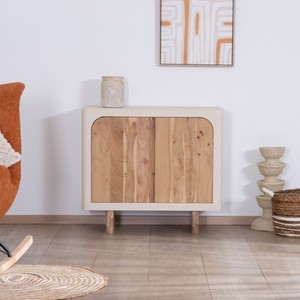 Vandana Royal Aspect Small designer storage unit in natural acacia wood with a <b>sandblasted</b> concrete effect finish Miona - Product Image 1