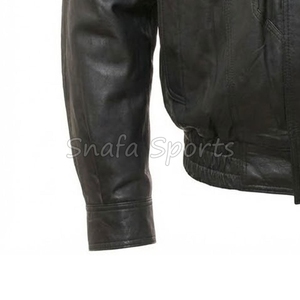 Veste de moto en cuir classique rétro noire sur mesure avec logo OEM, veste en cuir de course pour hommes - Product Image 4