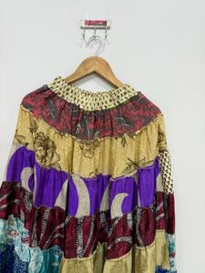 Silk Patchwork <b>Skirt</b>, Handmade Long <b>Skirt</b> For Women, Silk Maxi <b>Skirt</b>, <b>Elastic</b> Waist <b>Skirt</b>, Silk Sari <b>Skirt</b> - Product Image 2