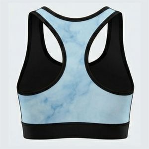 Custom Women's Light Blue Marble Print Racerback Sport Bra Medium Support Breathable Yoga Summer Fitness <b>Top</b> Spandex Polyester - Product Image 2