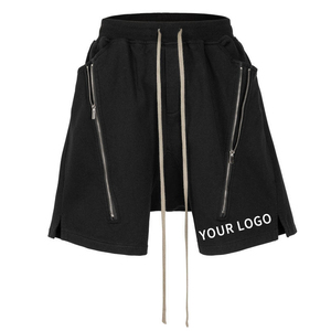 Shorts d'été décontractés pour hommes avec logo personnalisé, double fermeture éclair, cordon de serrage, coupe ample, couleur unie, légers et respirants en polyester - Product Image 1