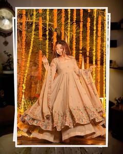 New Collection <b>Women</b> Yellow Anarkali Gown <b>3</b> <b>Piece</b> <b>Suit</b> Set Floor Length Traditional Indian Pakistani Outfit - Product Image 4