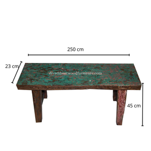 Banco Rita de Madera de Barco Reciclada, Color Original, Diseño Ecológico y Sostenible, Hecho a Mano, 250 cm, Minimalista, Bali, para Interiores y Exteriores - Product Image 1