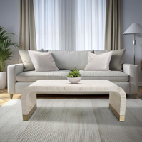 Table basse en os incrusté avec plateau incurvé en faux marbre, design moderne, meuble d'appoint pour salon
