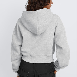Sweat-shirt à capuche court pour femme GYM ACTIVE, gris, manches unies, sweat-shirt à capuche en molleton décontracté avec logo imprimé sur le devant - Product Image 6