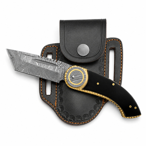 Cuchillo de Bolsillo Burraq OEM Hecho a Mano de Acero de Damasco de Grado Industrial, Hoja de 8 Pulgadas con Punta Caída, 0.45mm de Grosor, Mango de Resina y Cobre - Product Image 5