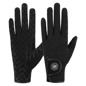 Guante de equitación de gamuza sintética, diseño híbrido en tono negro completo con panel en contraste con curva en S, cuero sintético - Product Image 1
