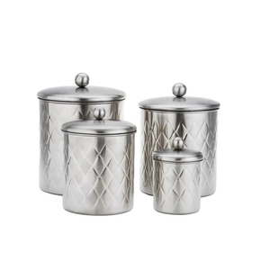 Silver Food Storage Containers <b>Set</b> of 4 with Lids Airtight Cylinder Design for Kitchen Use Modern Style - Product Image 3