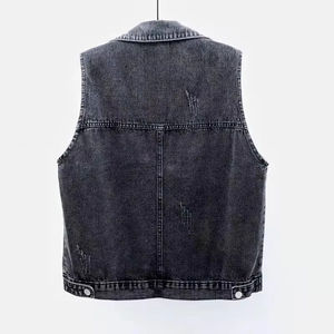 Gilet en jean respirant à capuche pour homme, sans manches, veste courte en jean, gilet boutonné en coton, vêtement d'extérieur décontracté et tendance, grande taille - Product Image 5
