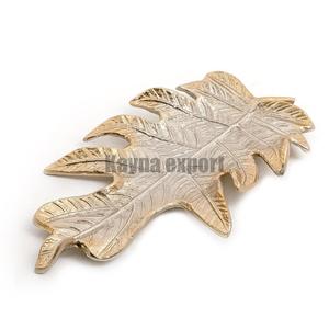 Customizable Decorative Gold <b>Leaf</b> Aluminum Serving Tray Marble Glass Wood Oval Shape <b>Art</b> Deco Design Movable Bulk Available Tray - Product Image 6
