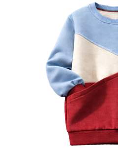 Sudadera Personalizada para Mujer en Bloques de Color Azul Cielo y Rojo, Sudadera Casual de Invierno con Cuello Redondo de Felpa Suave y Detalle de Bordado - Product Image 3
