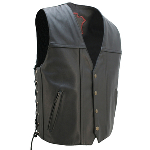 Gilet en cuir pour motard de qualité supérieure avec fermeture à pression sur le devant et détails de lacets latéraux - Product Image 3