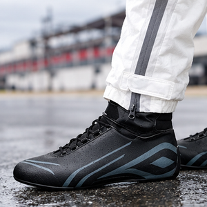 Bottes de moto montantes en cuir véritable avec semelle extérieure en caoutchouc, fermeture auto-agrippante, antidérapantes, bout fermé, légères et respirantes - Product Image 5