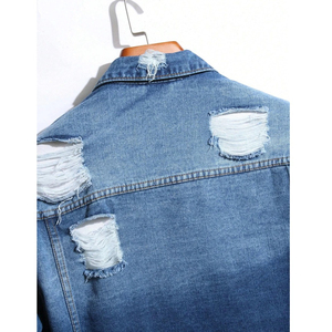 Nouvelle veste en jean déchirée slim fit pour homme, style streetwear, hip hop, avec trous, en coton, couleur unie, décontractée - Product Image 5