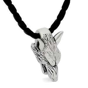 Colgante de Cabeza de Lobo en Aleación Plateada con Acento de Perla Bañada en Oro y Cordón de Cuero de 24 Pulgadas para Hombre - Product Image 3