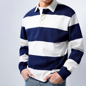 Polo de rugby brodé surdimensionné de haute qualité avec logo personnalisé, manches longues, rayé, style streetwear, en coton - Product Image 4