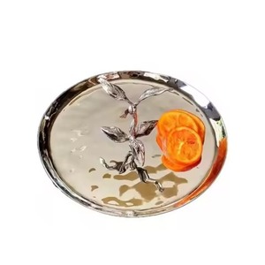 Round Shape Modern Metal <b>Decorative</b> <b>Plate</b> With Plant Pattern Polished Vintage Design Handmade Serving Tray For Presents - Product Image 1