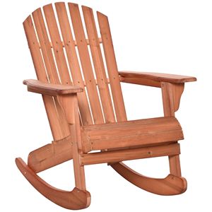 Sedia a dondolo classica rustica Adirondack con design in legno a doghe, schienale a ventaglio e braccioli ergonomici per patio in teak - Product Image 1