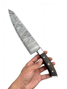Cuchillo de Chef Artesanal de Acero de Damasco con Mango de Madera de Ébano Oscuro, Herramienta de Preparación - Product Image 5