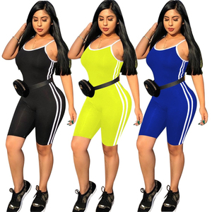 Mono de tirantes finos verde neón para mujer, de cintura alta, con rayas laterales, ajuste ceñido, sin mangas, para gimnasio, primavera-verano, de punto elástico - Product Image 6