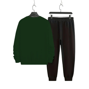 Ensemble de survêtement décontracté pour homme, sweat-shirt vert à col rond et pantalon de jogging noir, couleur unie, manches longues, coton, tenue d'automne - Product Image 2