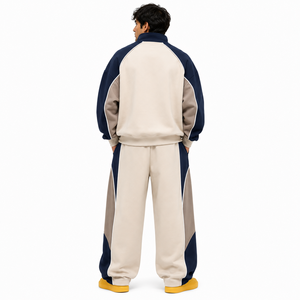 Ensemble de survêtement OEM pour homme, 2 pièces, pantalon large, sweat-shirt en molleton, blocs de couleur contrastés, coupe oversize, logo personnalisé - Product Image 3