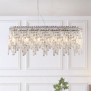Lampadario Moderno Ovale in Cristallo Argento Elegante, Lampada a Sospensione Riflettente per Sala da Pranzo e Soggiorno - Product Image 1