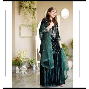 Magnifique ensemble de fête XL, haut et dupatta fantaisie, design élégant Sharara - Product Image 5