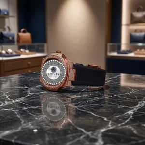 Reloj de Cuarzo con Incrustaciones de Diamantes Moissanite, Diseño Impresionante, 20 mm, Cristal, Disponible al por Mayor para Exportación, Precio LOISTA - Product Image 1