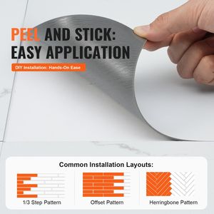 Carreaux de sol en vinyle auto-adhésifs à texture marbre blanc, épaisseur 1,5 mm, 50 carreaux de 12 x 12 pouces, à peler et coller, kit de revêtement de sol DIY pour cuisine - Product Image 5