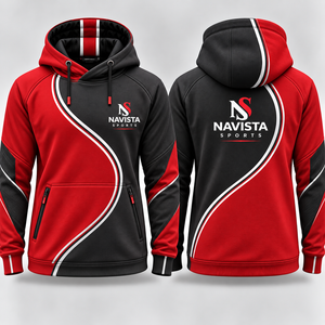 Navista Men's Hooded Sweatshirt <b>Red</b> Black Color Blocking Sublimation Print Sporty <b>Hoodie</b> Autumn Wear - Product Image 1