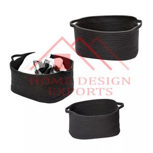 Cesta de ropa de almacenamiento de cuerda única de Venta caliente con asa para interior y exterior Cesta de almacenamiento de bobina de algodón negro superventas - Product Image 1