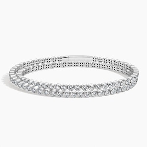 Double Row Lab Grown Diamond Flexible Tennis <b>Bangle</b> <b>Bracelet</b> in 18K White Gold - Product Image 1