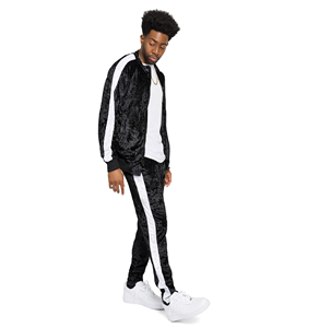 Ensemble 2 pièces pour hommes, tenue urbaine et stylée, vêtement en velours avec fermeture éclair, à rayures latérales, coupe cintrée, boîtier avant, à fermeture éclair - Product Image 1