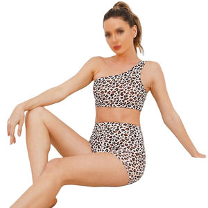 Ensemble de sport pour femmes, soutien-gorge et short à imprimé léopard, respirant, tricoté, vêtements de sport actifs, ensemble deux pièces, printemps été - Product Image 5