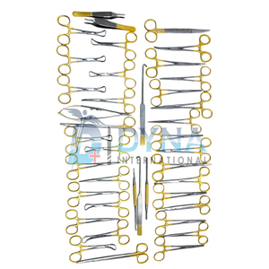 Ensemble de 40 instruments de chirurgie générale de haute qualité avec boîte en acier inoxydable (poignée plaquée or), certifié CE, instruments vétérinaires - Product Image 5
