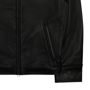 Men’s Black Genuine Leather <b>Trucker</b> <b>Jacket</b> Classic Collar Full Zip Minimalist Design Premium Casual Fashion Outerwear - Product Image 3